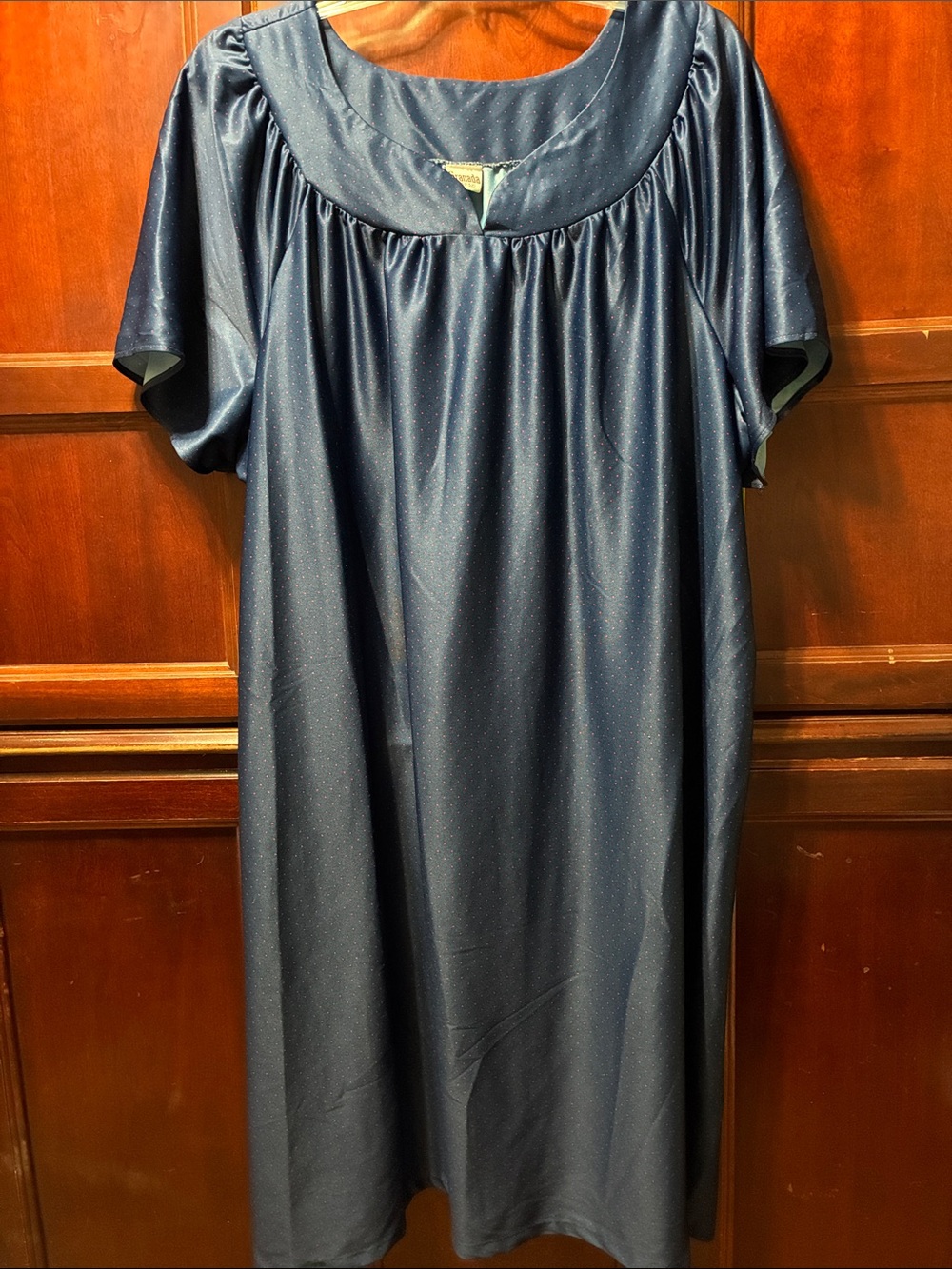 Vintage Navy Blue red polka dot size 4X Short-Sleeve Gathered Yoke Dress